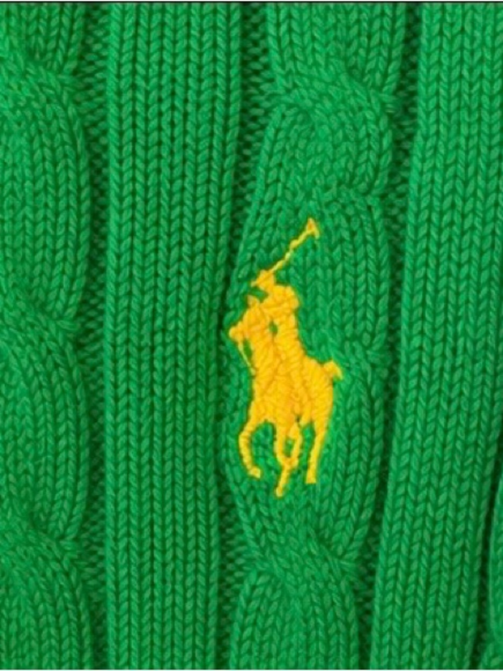 Polo Ralph Lauren Green Cable Knit Cotton Sweater Yellow Pony XL - Picture 2 of 11